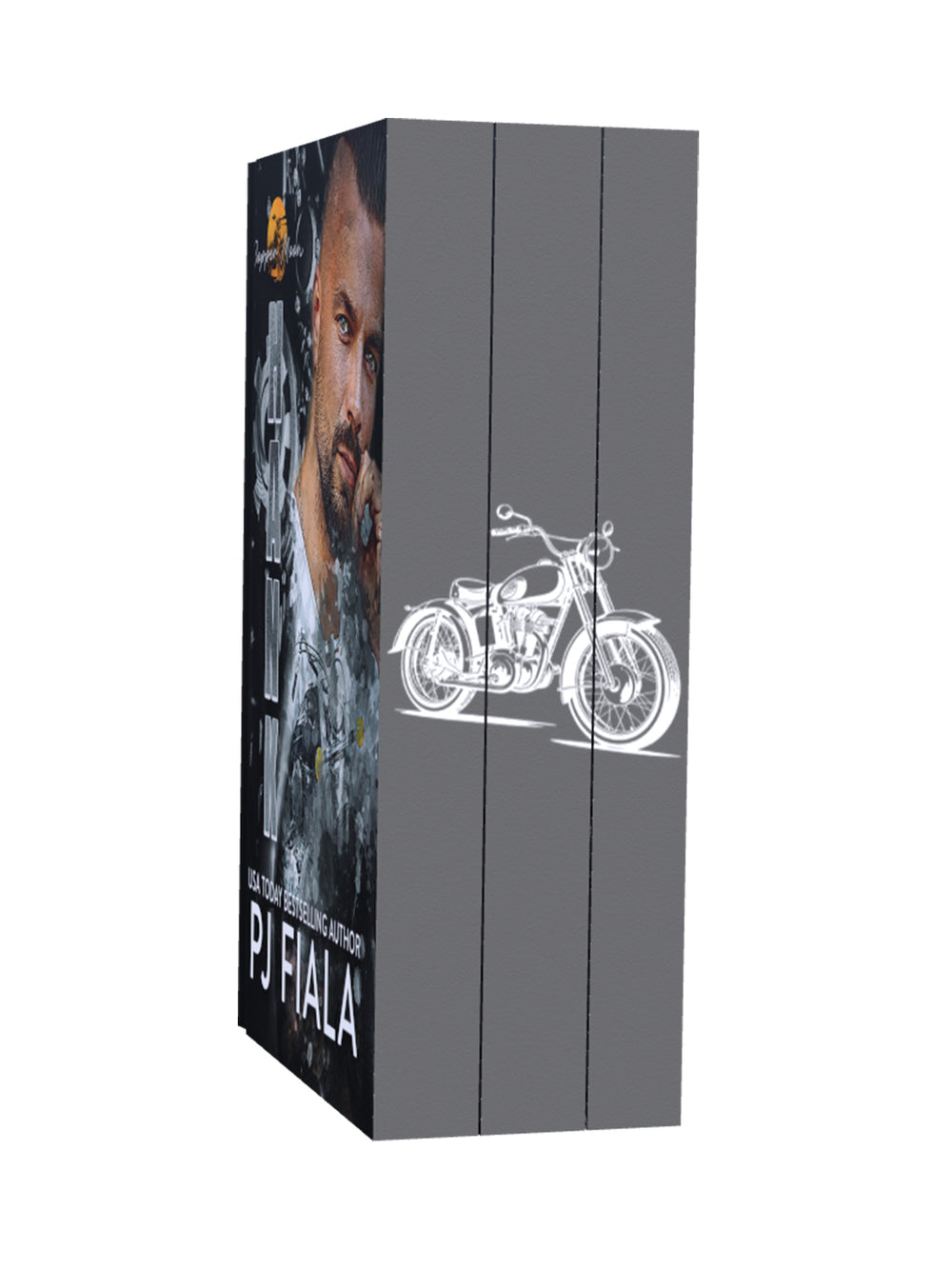 Promotional graphic for the Copper Moon Complete Paperback Collection by USA Today bestselling author PJ Fiala. Features the tagline "Every Mission. One Collection." A large image of the Hank paperback highlights the first book in the series, with the Copper Moon motorcycle logo displayed beside it. The remaining paperback covers, Colby and Brian, are shown below. A corner ribbon notes readers save $5 when purchasing the complete paperback collection.