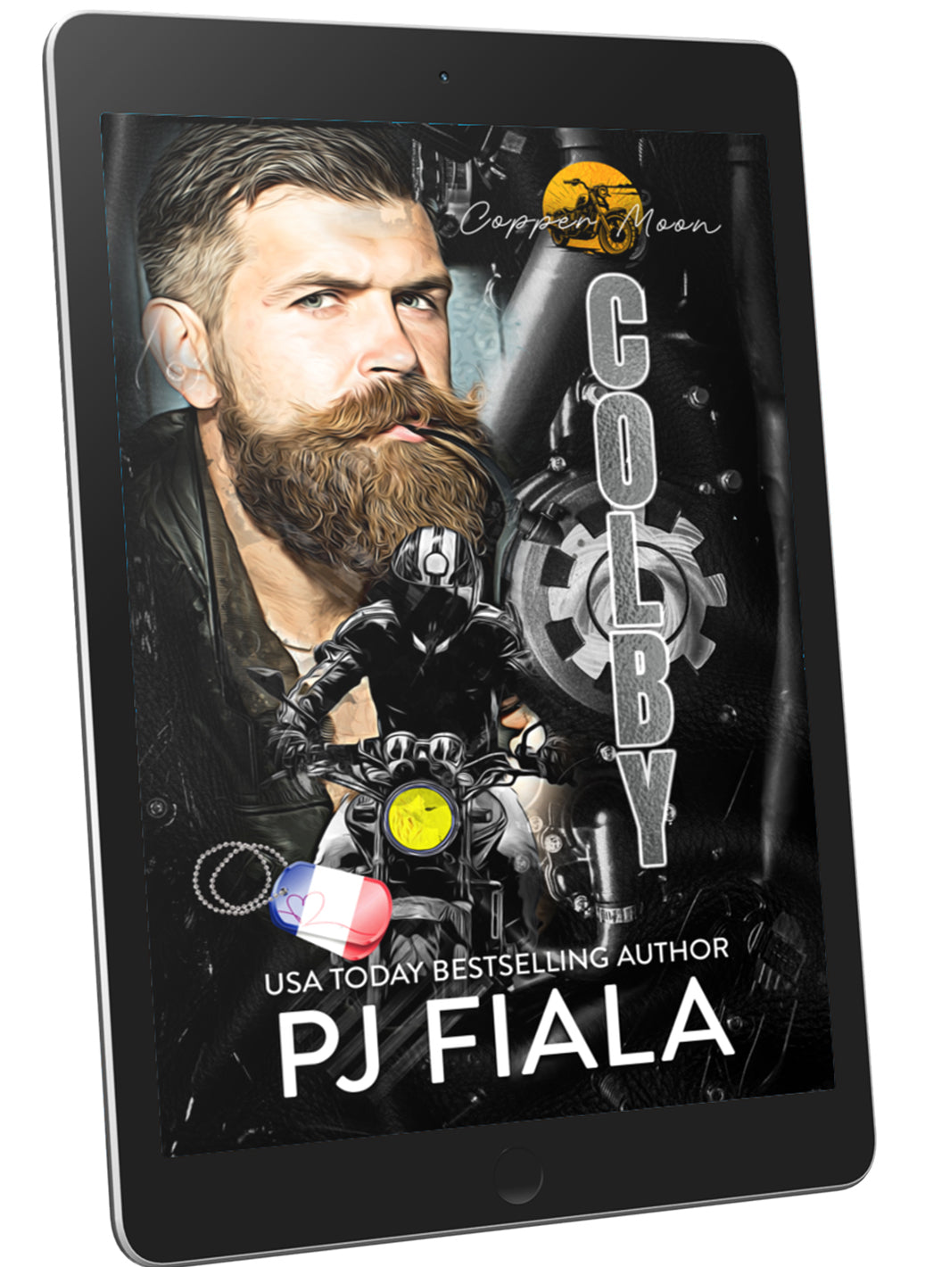 Couverture eBook de Brian par PJ Fiala, romance suspense à moto de la série Copper Moon, avec héros tourmenté, ambiance petite ville et seconde chance en amour.