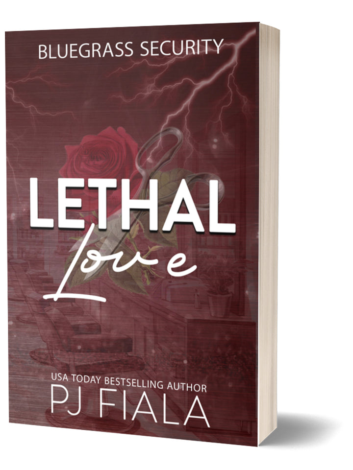 This image features the cover of a paperback novel titled "Lethal Love" by P.J.