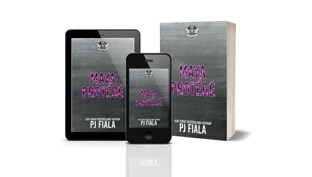 French book bundle for Maya Protégée by PJ Fiala shown in a multi-format display including eBook on tablet, digital on smartphone, and paperback. Cover features the GHOST Legacy logo and purple title text on a brushed metal background. This romantic suspense novel from the GHOST Héritage series blends danger, passion, and heroism.

 SEO Keywords: PJ Fiala, Maya Protégée, GHOST Héritage série, suspense romantique militaire, livre format bundle, ebook et livre broché, PJ Fiala romance française, thriller roma
